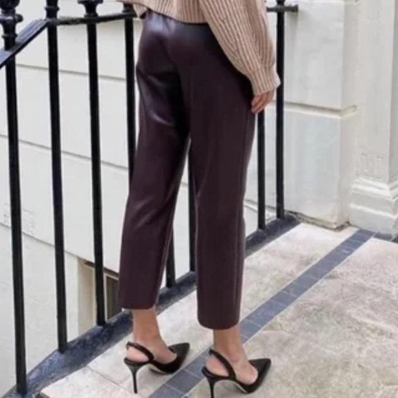 Babaton Aritzia Conan vegan faux leather burgundy trouser pants Sz 2 - Picture 1 of 14